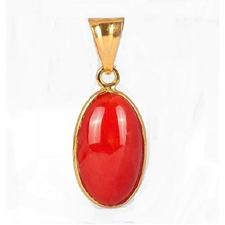                       CEYLONMINE - Red Coral Pendant Natural Moonga stone original gold plated pendant                                              