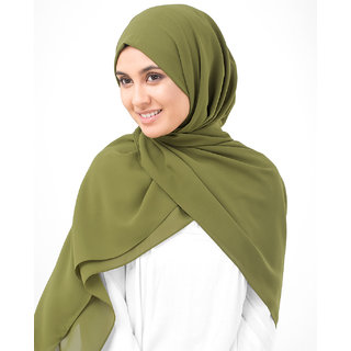                       SILK ROUTE London Olive Drab Green Poly Georgette Hijab/ Scarf                                              