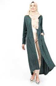 SILK ROUTE London Green Slub Full Front Open Outerwear For Women Height of 54 inches