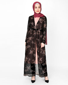 SILK ROUTE London Black Floral Sheer Outerwear For Women Height of 58 inches