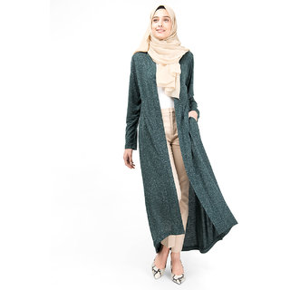 SILK ROUTE London Green Slub Full Front Open Outerwear For Women Height of 50 inches