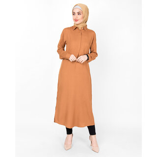                       SILK ROUTE London Sudan Brown Shirt Midi For Women Height of 50 inches                                              