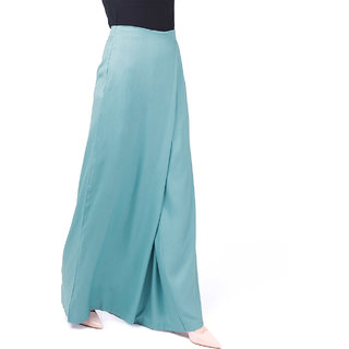 SILK ROUTE London Overlap Wide Leg Smoke Blue Palazzo Trouser For Women Height of 54 inches