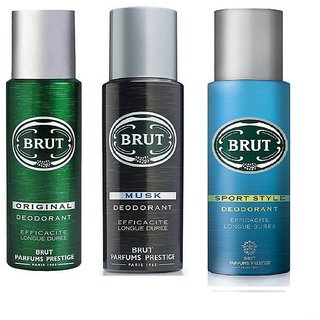 Brut Original Musk and Sport Style Deodorant Spray Pack of 3 Combo 200ML each 600ML