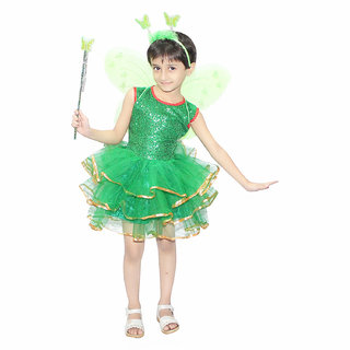                       Kaku Fancy Dresses Fairy Tales Character Tinkel Bell Costume -Green,for Girls                                              