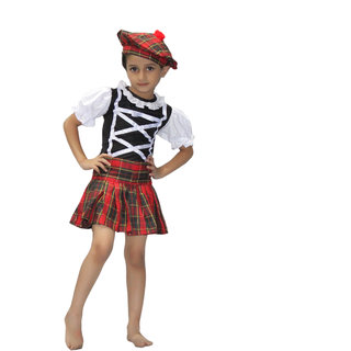                       Kaku Fancy Dresses Traditional Wear Scottish Girl Costume/Tartan Costume for Girls/ Lassie Costume -Multicolor,for Girls                                              