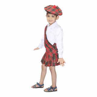                       Kaku Fancy Dresses International Traditional Scottish Boy Costume/Veneziano for Halloween Carnival Cosplay Costume/Tartan Fancy Dress -Multicolor,for Boys                                              