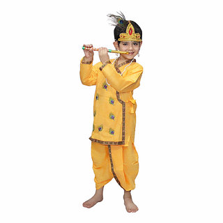 Kaku Fancy Dresses Krishna Pankh in Cotton Fabric,Krishnaleela/Janmashtami/Kanha/Mythological Character Costume -Yellow,for Boys