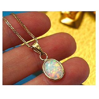                       CEYLONMINE- Natural Fire Opal 4.25 Carat Stone Pendant Lab Certified Opal Gold Plated Pendant For Astrological Purpose                                              