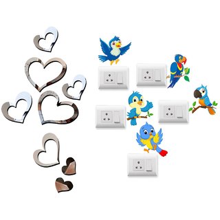                       EJA Art Love heart 2 set silver Acrylic  Wall Sticker With Free Twitter bird Switch Board Sticker                                              