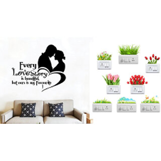                       EJA Art Love Story Wall Sticker With Free Flowers Switch Board Sticker                                              