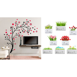                       EJA Art magical tree Wall Sticker With Free Flowers Switch Board Sticker                                              