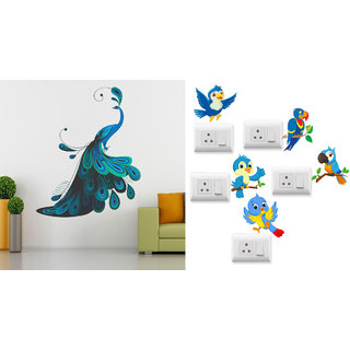                       EJA Art Modern Peacock Wall Sticker With Free Twitter bird Switch Board Sticker                                              