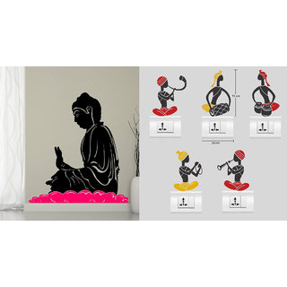                       EJA Art Buddha in Meditation Wall Sticker With Free Folk Band Switch Board Sticker                                              