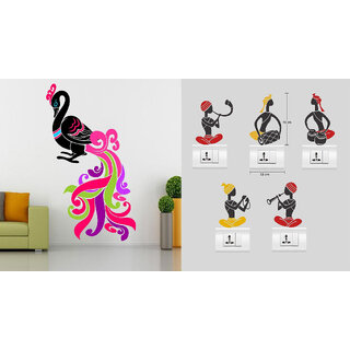                       EJA Art colorful Peacock Wall Sticker With Free Folk Band Switch Board Sticker                                              