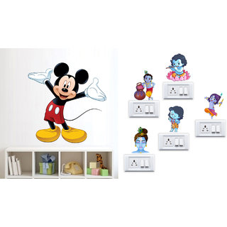                       EJA Art cute mickey mouse Wall Sticker With Free Krishna Switch Board Sticker                                              