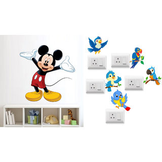                      EJA Art cute mickey mouse Wall Sticker With Free Twitter bird Switch Board Sticker                                              