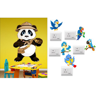                      EJA Art Cute Panda Wall Sticker With Free Twitter bird Switch Board Sticker                                              