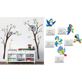                       EJA Art koala tree Wall Sticker With Free Twitter bird Switch Board Sticker                                              