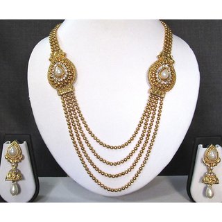                       Golden White stone tilak brooch necklace set                                              