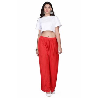                       Well designed trendy red colour palazzo pant or trousers                                              
