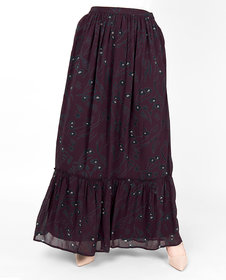 SILK ROUTE London Plum Floral Gathered Skirt For Women Height of 54 inches