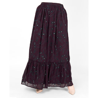 SILK ROUTE London Plum Floral Gathered Skirt For Women Height of 58 inches