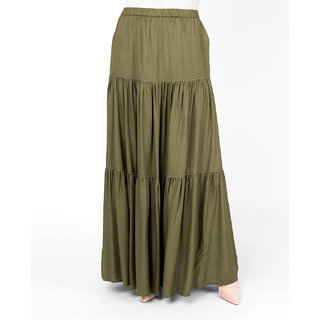 SILK ROUTE London Martini Olive Boho Gypsy Full Length Skirt For Women Height of 50 inches