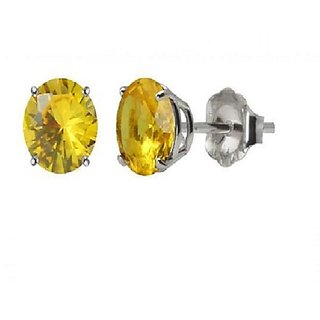                       Original Stone Yellow Sapphire Stud Earring Lab Certified stone Pukhraj Earring For Women  Girls By CEYLONMINE                                              