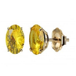                       Pukhraj Stud Earring Unheated & Untreated Stone Yellow Sapphire Gold Plated Earring By CEYLONMINE                                              