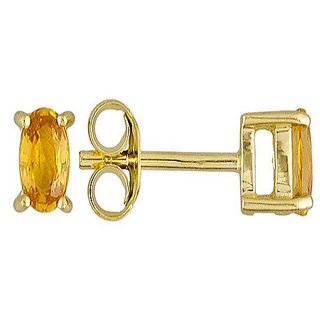                       Yellow Sapphire Stone Stud Gold Plated Earring Natural & Original Stone Pushpraj/Pukhraj Stone Earring By CEYLONMINE                                              