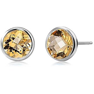                       Natural Yellow sapphire Earring Original & Precious stone Pukhraj Stud Earring By CEYLONMINE                                              