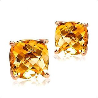                       Pukhraj Stud Earring Unheated & Untreated Stone Yellow Sapphire Gold Plated Earring By CEYLONMINE                                              