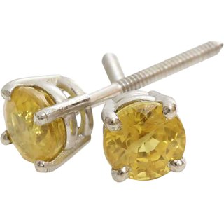                       Pukhraj Stud Earring Unheated & Untreated Stone Yellow Sapphire Silver Plated Earring By CEYLONMINE                                              