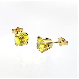 Lab Certified Stone Yellow Sapphire/Pushpraj Gold Plated Stud Earring By CEYLONMINE Lab Certified Stone Yellow Sapphire/Pushpraj Gold Plated Stud Earring By CEYLONMINE