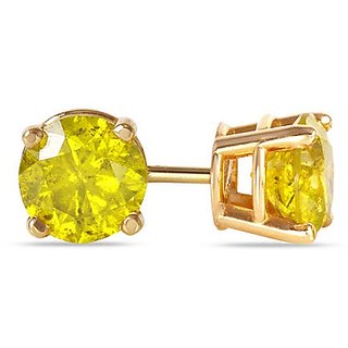                       Yellow Sapphire Stone Stud Gold Plated Earring Natural  Original Stone Pushpraj/Pukhraj Stone Earring By CEYLONMINE                                              