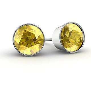 Pukhraj Stud Earring Unheated Untreated Stone Yellow Sapphire Silver Plated Earring By CEYLONMINE Pukhraj Stud Earring Unheated Untreated Stone Yellow Sapphire Silver Plated Earring By CEYLONMINE
