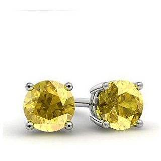                       Certified Yellow Sapphire Silver Plated Stud Earring For Women & Girls By CEYLONMINE                                              