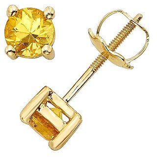                       Certified Yellow Sapphire Gold Plated Stud Earring For Women & Girls By CEYLONMINE                                              