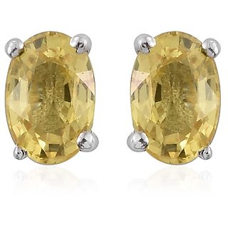                       CEYLONMINE- Natural Yellow Sapphire/Pushpraj Stone Earring For Astrological Purpose                                              