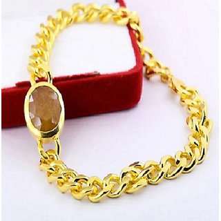                       Yellow Sapphire/Pukhraj Stone Gold Plated Rakhi/Bracelet Unheated  Original Pukhraj Stone Rakhi By CEYLONMINE                                              