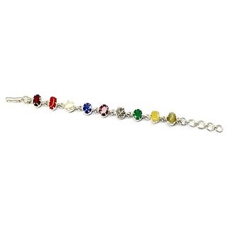                       Orignal Navaratna Stone Rakhi/Bracelet Precious  Certified Stone Navgrah Silver Plated Bracelet By CEYLONMINE                                              