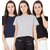 Haoser Set of 3 Solid Cotton Stylish Crop Top for Women (Black, Navy Blue, Light Grey)
