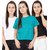 Haoser White, Tourquoise, Black Cotton Solid Stylish Crop Top for Women Pack of 3