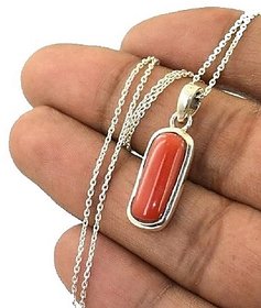 Moonga / Coral Gemstone Pendant  5.25 Ratti Natural Italian Moonga Pendant Silver Plated By CEYLONMINE