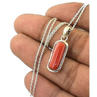 Moonga / Coral Gemstone Pendant  5.25 Ratti Natural Italian Moonga Pendant Silver Plated By CEYLONMINE