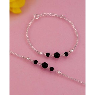 Voylla Bachpan Silver Black Beads Kids Bracelet