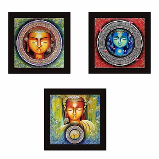 Buy Set Of 3 Lord Buddha Large Panel Painting 23x23 Cm With