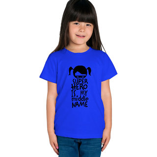 Haoser Girls Royal Blue cotton Black Print On Front Regular Fit T-Shirt