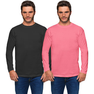 Haoser Men's Slim Fit Cotton full Sleeves Black and Orange T- Shirts Pack of 2